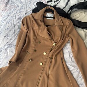 Ya Ya Club Camel Long Sleeve Dress with Gold Accents